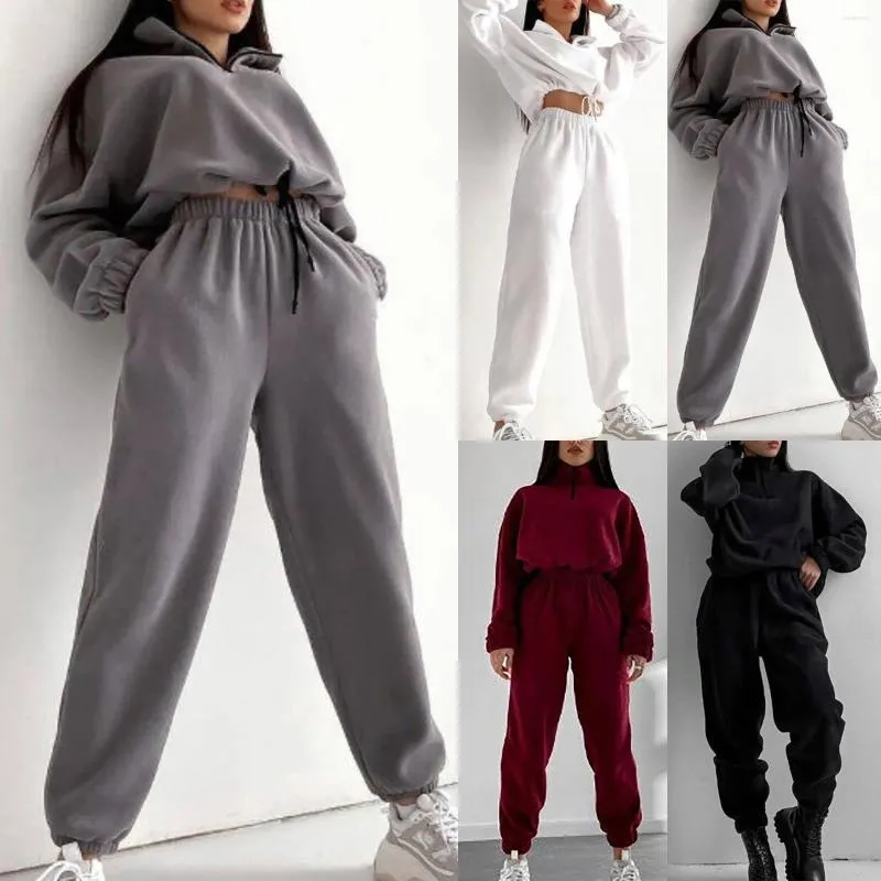 Calças femininas de duas peças mulheres 2 roupas meia zip oversized moletom jogger mulheres traje corporativo perde ternos de negócios jaqueta formal