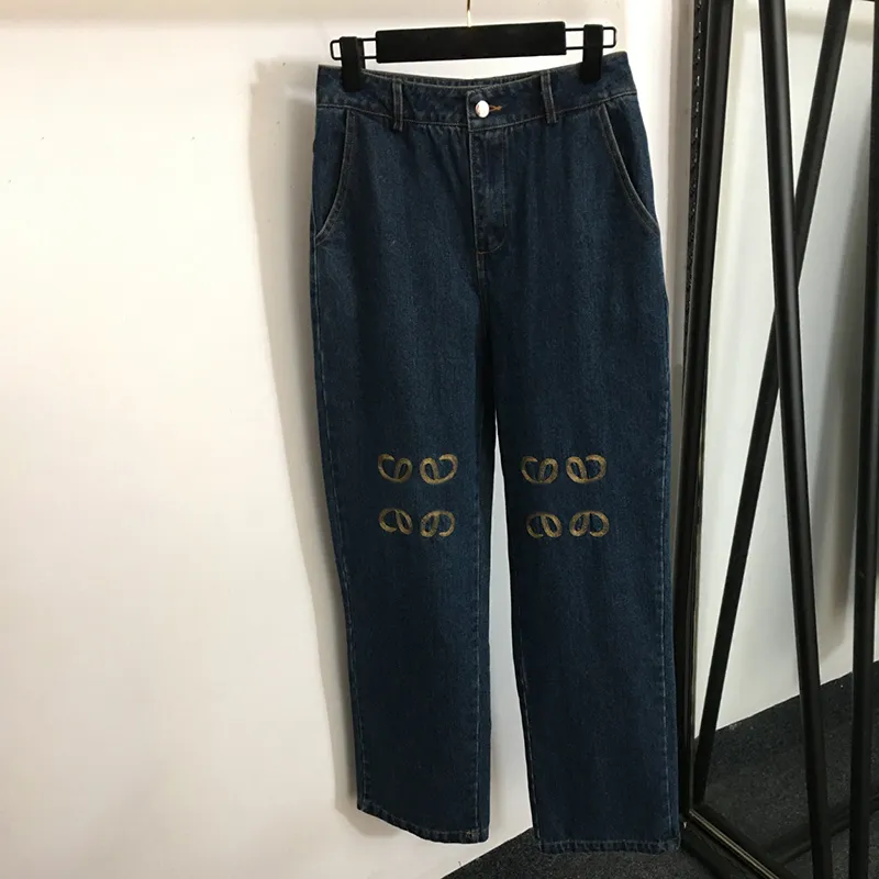 High Waist Jeans Trousers Letters Embroidery Pants Womens Loose Pattern Pant Hip Hop Personality Charm Pant Clothing