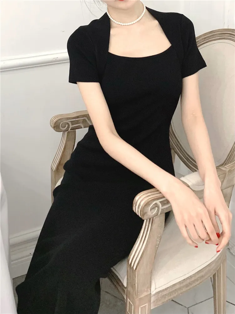 French Vintage Lace Small Black Dress with Square Neck, Empire Waist, Short Sleeves, Ankle-Length Split Design from Dhgate Basic & Casual Dresses - price 45.99 French Vintage Lace Small Black Dress with Square Neck, Empire Waist, Short Sleeves, Ankle-Length Split Design from Dhgate Basic & Casual Dresses - price 45.99