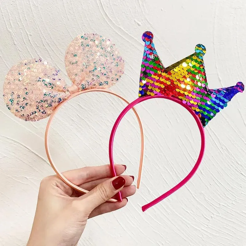 Accessori per capelli 1 pz Bambini Reversibile Paillettes Corona Farfalla Fascia Lucido Carino Cerchi per le orecchie Bling Hairband Regalo per le ragazze Festa