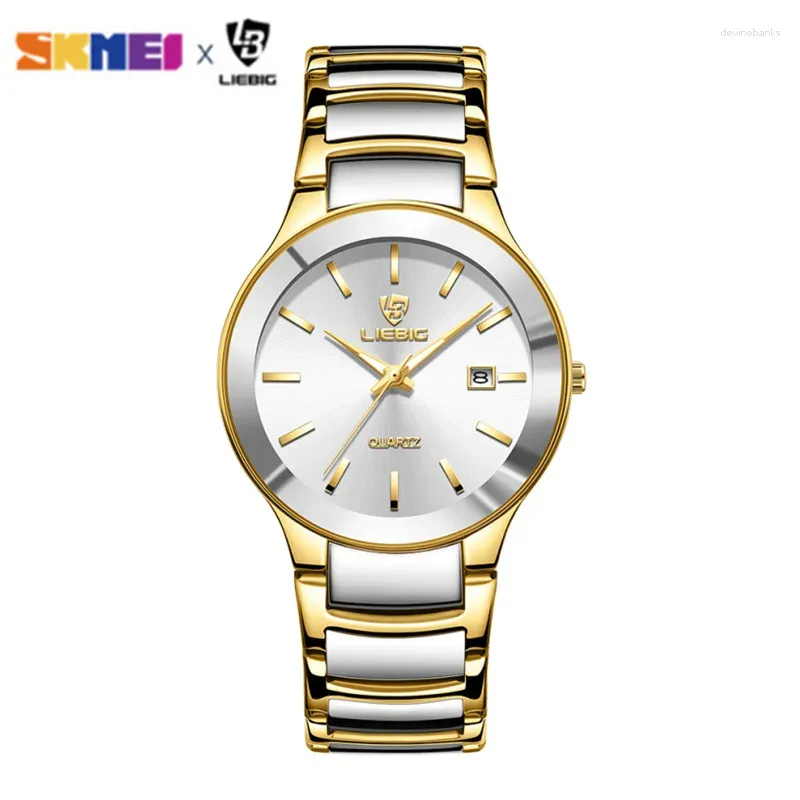 Montres-bracelets 2023 Montre à quartz pour hommes tout en acier Bracelet étanche Date d'or pour hommes dames horloge Relogio Masculino