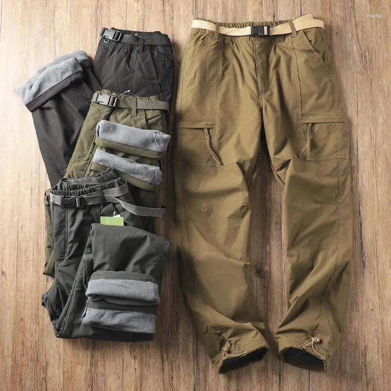 Calça masculina lã de inverno cargo quente homens de dupla camada algodão macacão de algodão RIP-STOP TRUSERS TERMAL MILITAR TERMAS