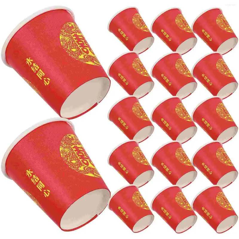 Disposable Cups Straws Paper Cup Red Double Happiness Glass Espresso Festival Wedding