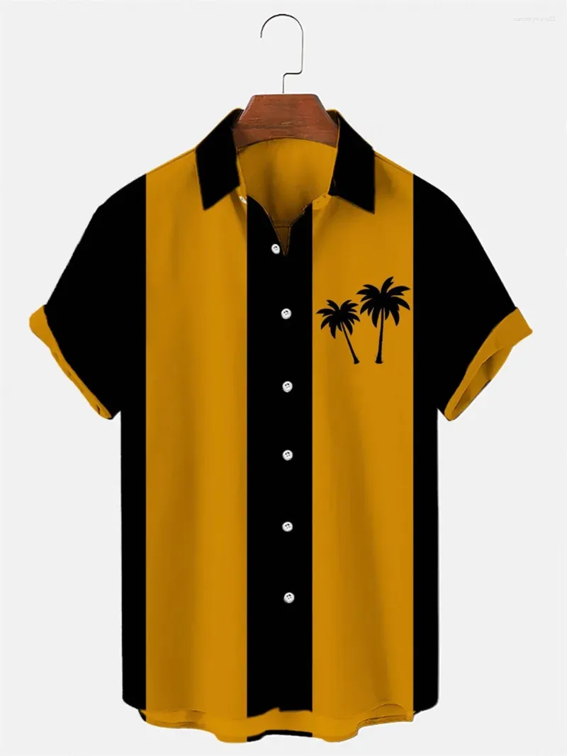 Men's Casual Shirts Summer Short Sleeve Shirt Fashion Coconut Tree Print Panel Lapel Beach High Quality Top Comfortable Soft Fabric