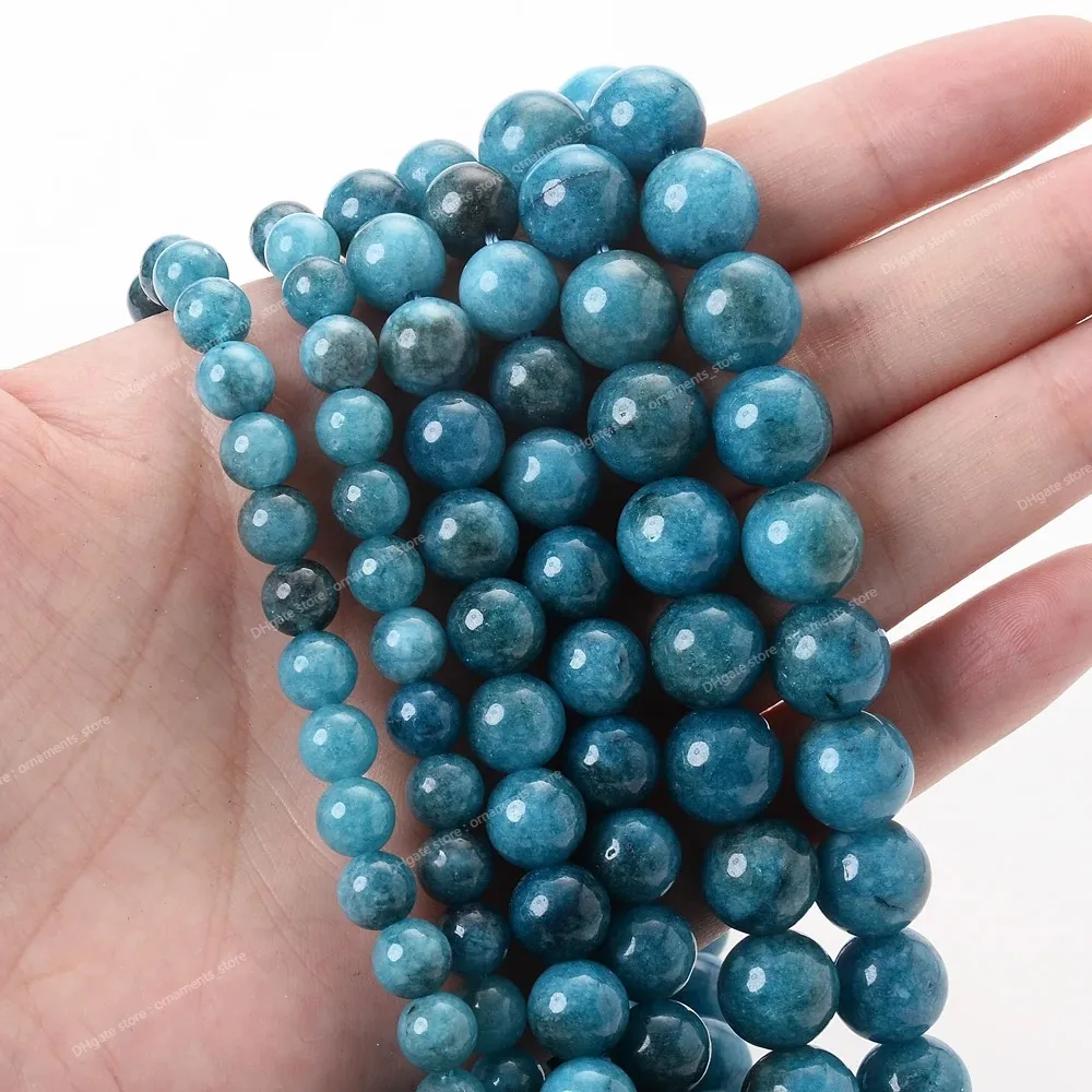 Doğal taş boncuklar mavi apatit boncuklar yuvarlak gevşek aralayıcı boncuk mücevher yapımı diy cazibesi bilezik erişim