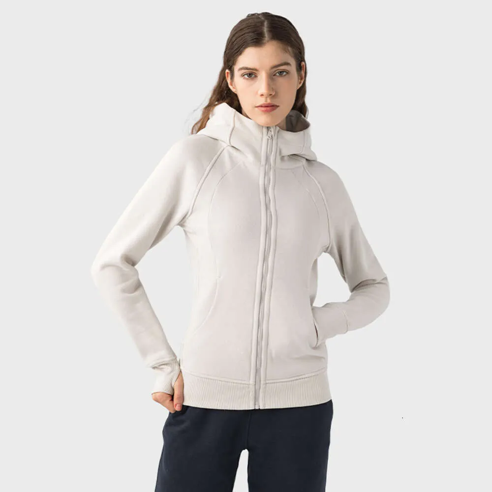 Sudadera con capucha y cremallera completa Longitud de la cadera Lu-192 Trajes de yoga Tops Abrigo de gimnasio bordado Mezcla de algodón Sudaderas con capucha deportivas Sudaderas de ajuste clásico Chaqueta de mujer Top con capucha