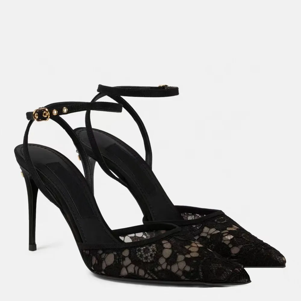 Save Big on Bulk Ankle Strap Stiletto Heels Elegant Pointed Toe Stiletto  Heels: Canvas Lace Up Ankle Strap Pumps, Leather Outsole, Women's Designer 