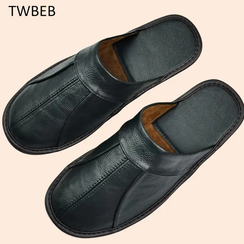 Chinelos masculinos luxo vaca split couro artesanal homens casa primavera deslizamento em macio confortável preto marrom quarto interior sapatos planos 231027