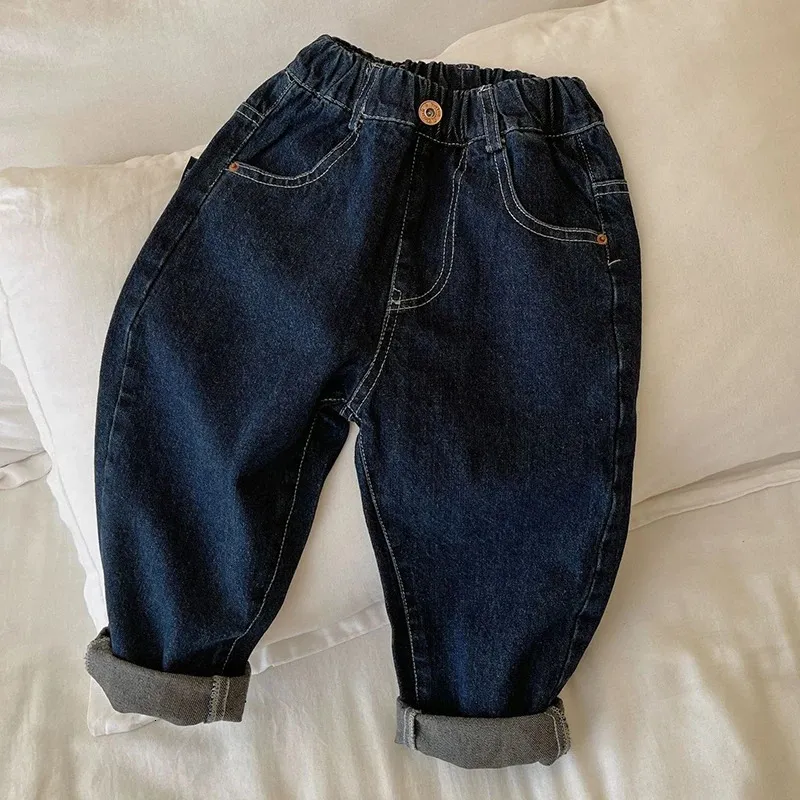 Overaller Loose Kids Baby Girls Boys Solid Color Children S Denim Pants Spring Autumn Casual Jeans 231027