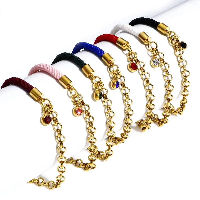 Bracelets à maillons en acier inoxydable 304, chaîne Rolo, corde colorée, breloque couleur or pour femmes, bijoux cadeaux, 17cm(6 6/8 ") de Long, 1 pièce