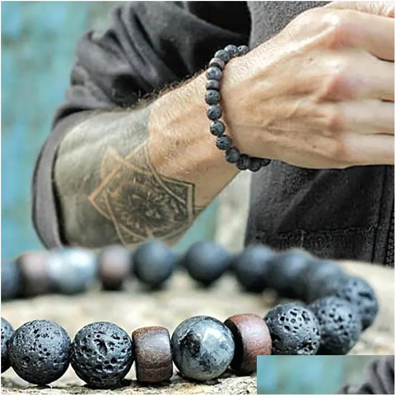 Vulkanische Steen Armband Voor Mannen Lava Houten 8Mm Kralen Armbanden Tibetaanse Boeddha Pols Ketting Vrouwen Heren Sieraden Gift armbanden