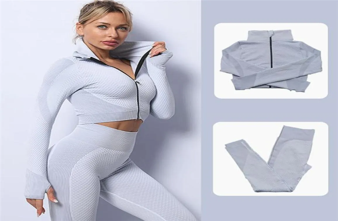 2 pçs sem costura apertado mulheres yoga outfits de fitness women039s treino manga longa roupas exercício correndo ternos ginásio conjunto treino 7924761