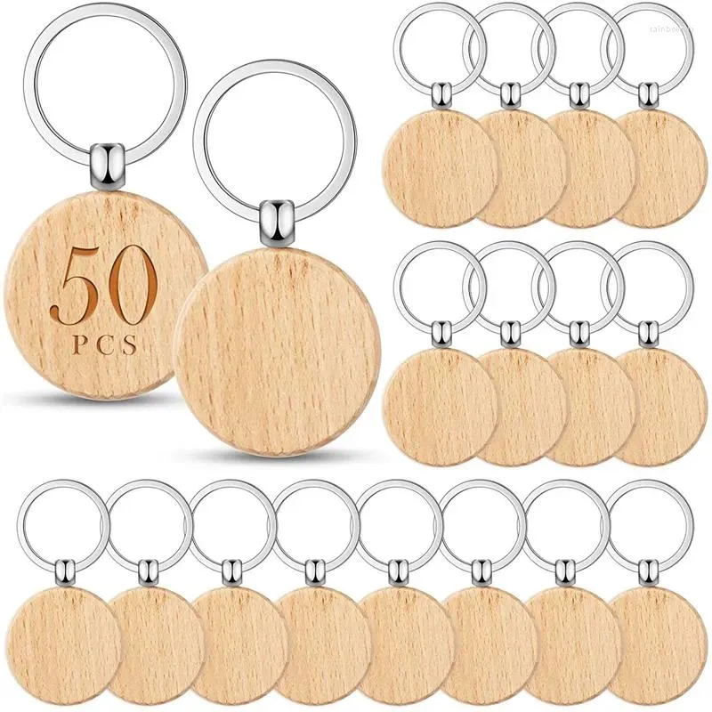 Portachiavi 50 pezzi portachiavi rotondi in legno etichette a catena in legno per dipingere anelli personalizzati artigianato fai da te