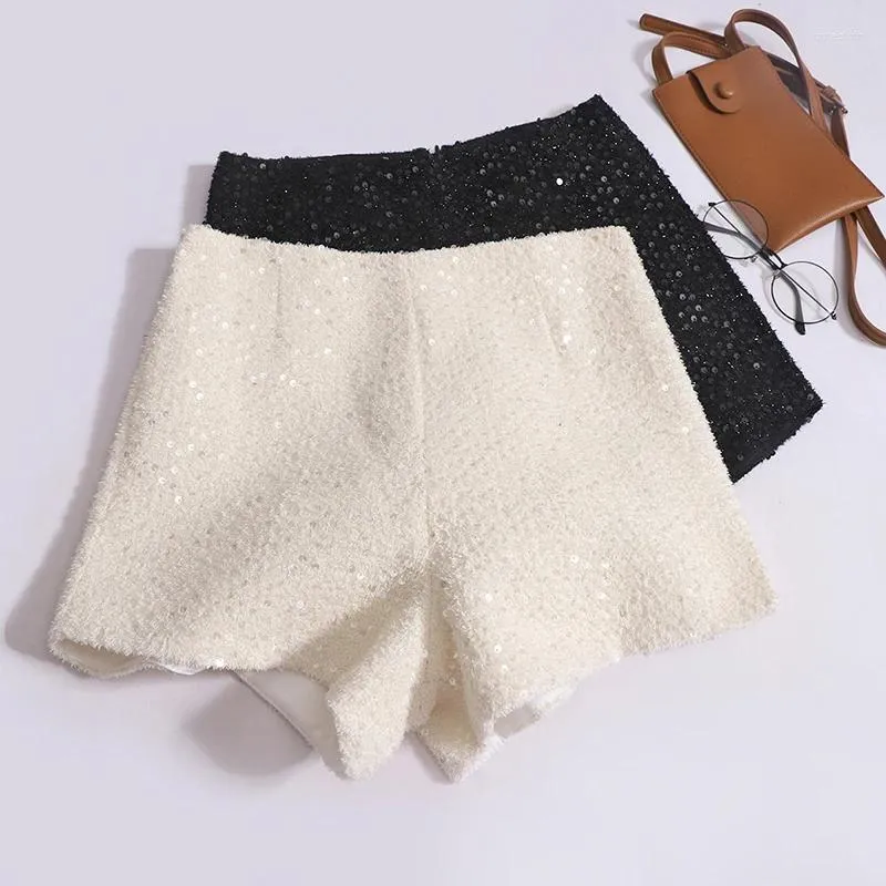 Shorts femininos high-end lantejoulas para mulheres de cintura alta versátil casual calças de perna larga na moda outono e inverno