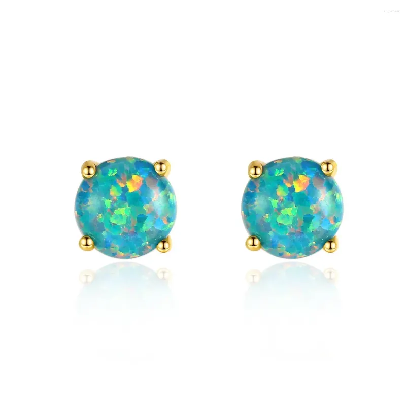 Boucles d'oreilles à tige opale verte avec 4 pattes en argent sterling 925 pour femme et fille, cadeau