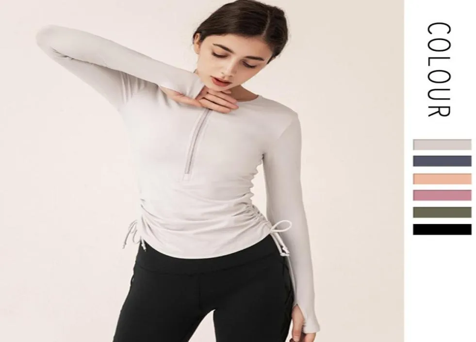 Tight Yoga Outfits Suit Long Sleeve Tshirt med dragsko midjetraktion Running Top Women039s Fitness Suit Dragklapp2070614