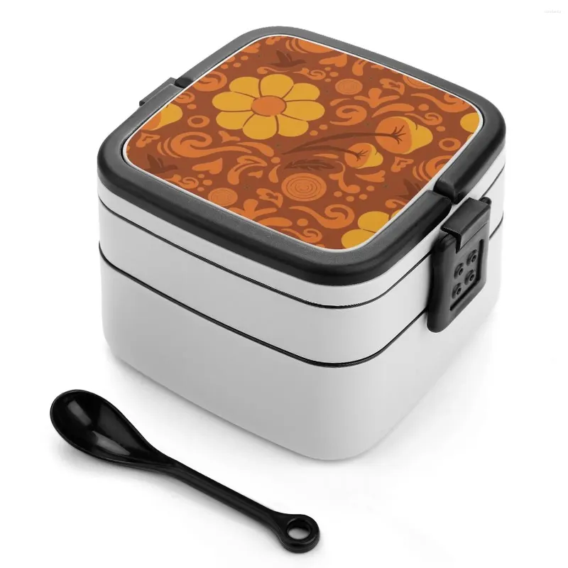 Geschirr 70er Jahre Retro Groovy Floral Garden Bento Box Mittagessen Thermobehälter 2-lagig Gesundes Gefühl