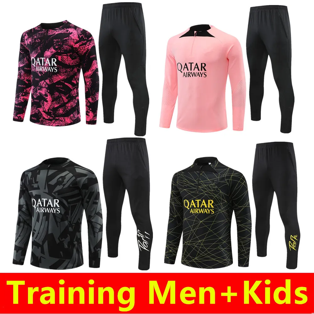 2023 كرة قدم مسارات ما قبل المباراة سترة سترة تدريبات 22 23 Dembele Lee Kang في Mbappe PSGS Soccer Training 1/4 Zip Long Sleeve Grouging Futbol Chandal Men Suit