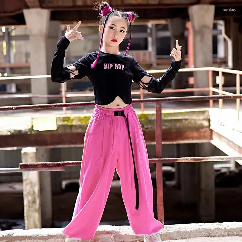 Girls Black Crop Top And Pink Harem Pants Women Set For Ballroom