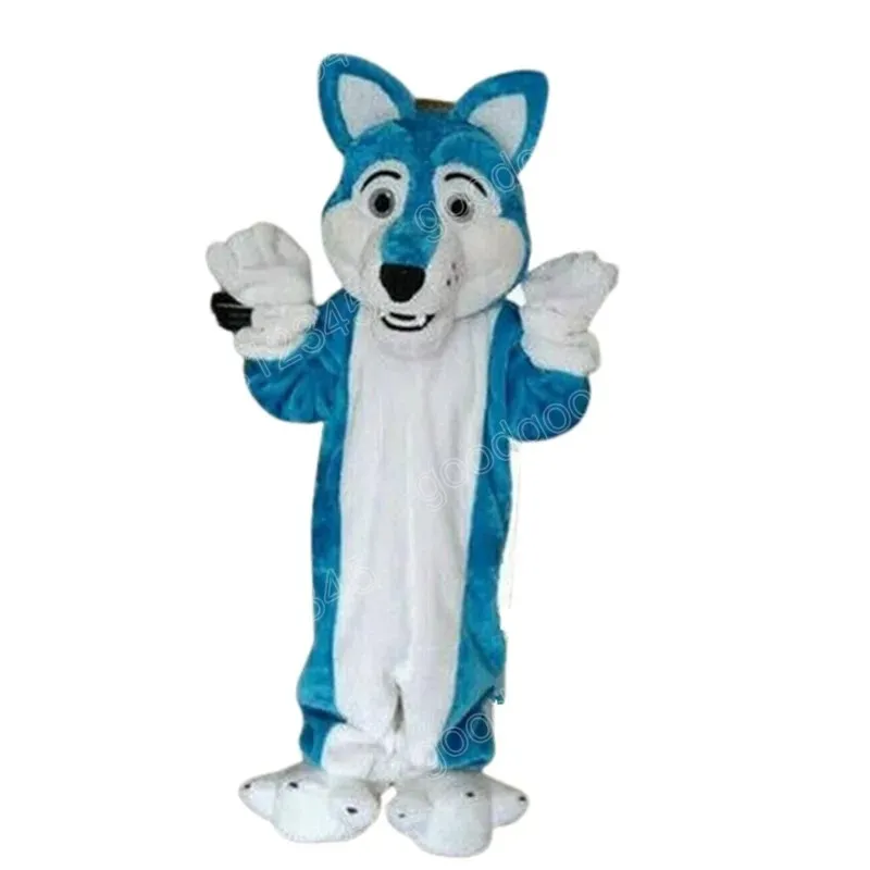 Kerst Blauwe Husky Dog Mascot Costuums Halloween Fancy Feestjurk Streepjes Karakter Carnaval Kerstreclame Reclame Verjaardagsfeestje Kostuum Unisex Outfit