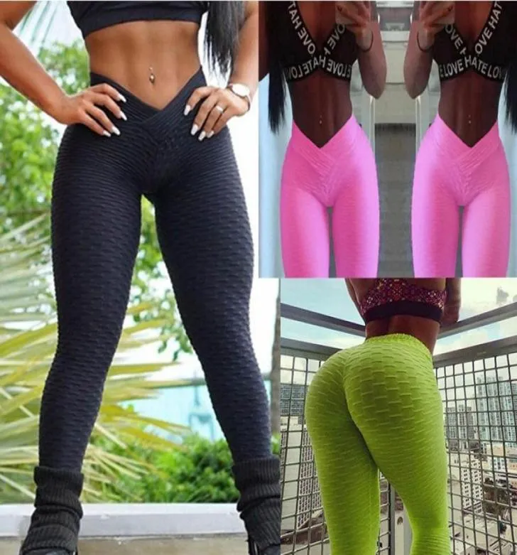 2018 V Bandage Women Gym Stretch Sport High midja Yoga Pants Lyft Hip Fitness Sport Leggings Thigts Workout Trousers Running5814177