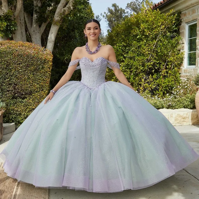 Light Green Quinceanera Dresses 2024 Ball Gown Beads Crystal Vestidos