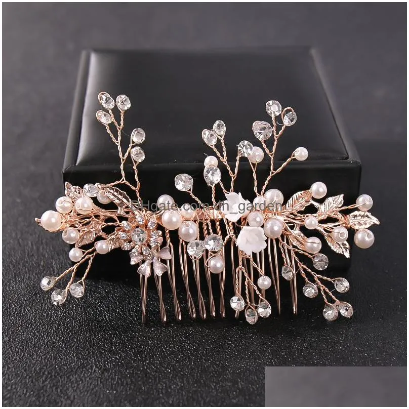 Crystal Rhinestone Flower Pearl Habit Pin Head Tiara For Women Bride Girl Wedding Bridal Akcesoria biżuteria Dro dhgarden otsuo