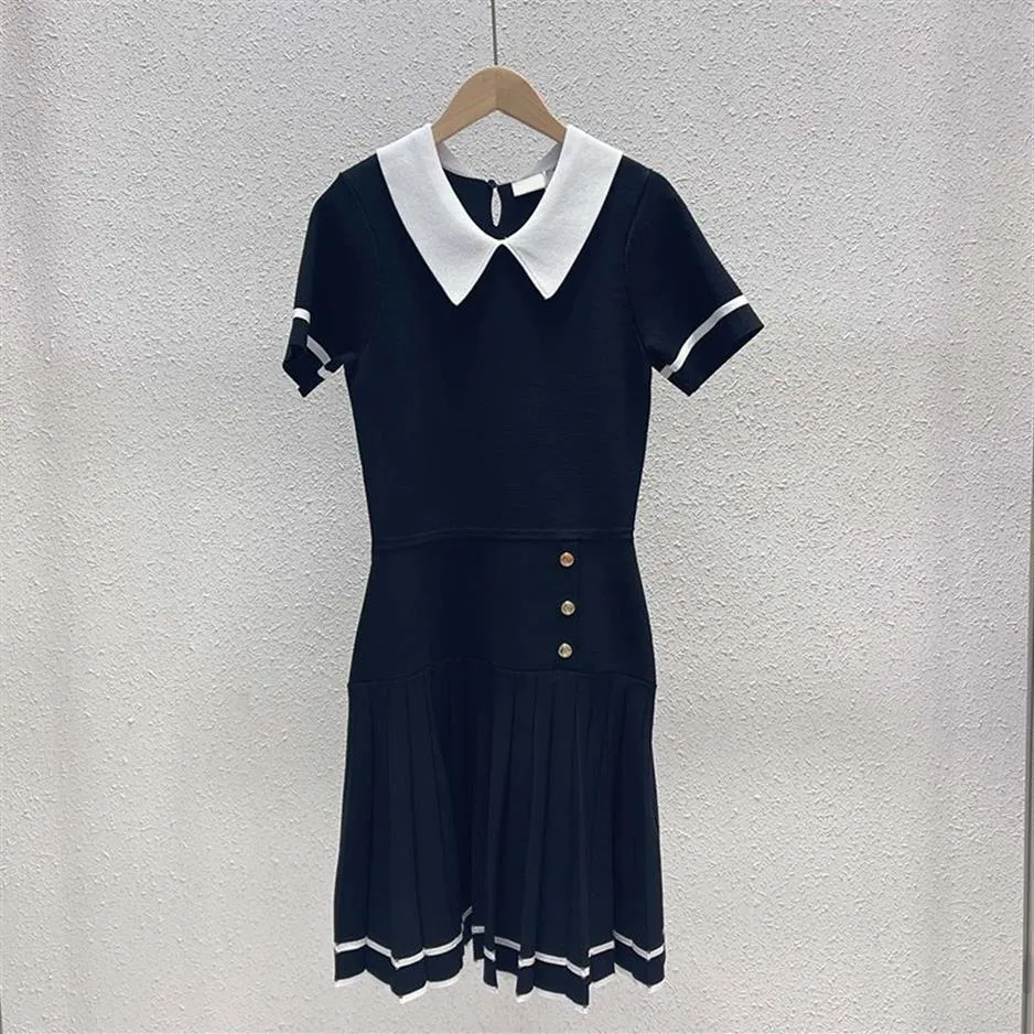 Retro Women Pleated Dresses Creative Short Sleeve Designer Skirt Personality Summer Ladies Casual Dress Luxury Female Skirts224h