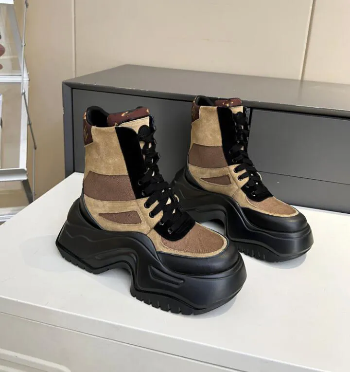 Män kvinnor Rois Boots Designer Ankel Martin Boot Leather Nylon avtagbar påse Bootie Militärinspirerade stridsskor Original Box Storlek 35-42