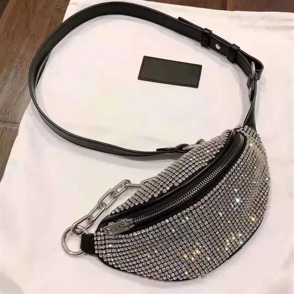 Femmes Attica Strass Taille Sacs Mini Fanny Pack Zip Compartiment Designer Lady cristal verre Réglable Chaîne De Vélo Sangle Bag181N