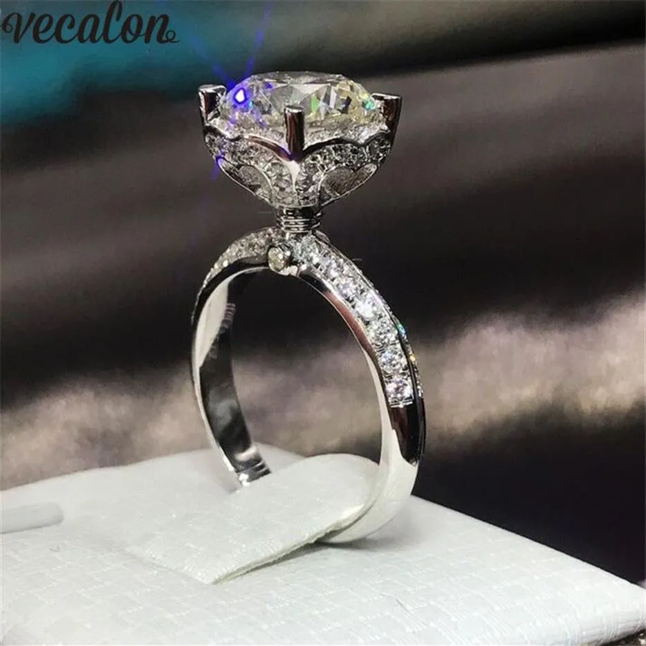 Vecalon Heart Flower 925 Sterling Silver Ring 5A Zircon CZ Crystal Engagement Wedding Band Rings for Women Bridal Jewelry Gift230i