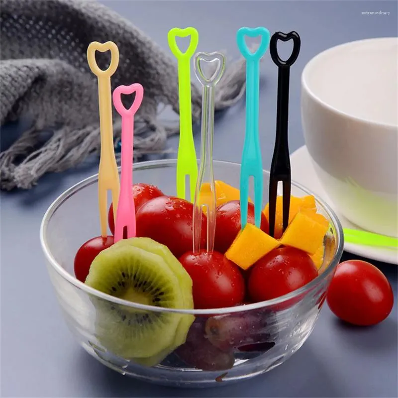 Forks 500pcs Fruit Fork Cake Desser Zebranie dzieci Mini Party Festival Love Stołowa zastawa stołowa Hurtowa