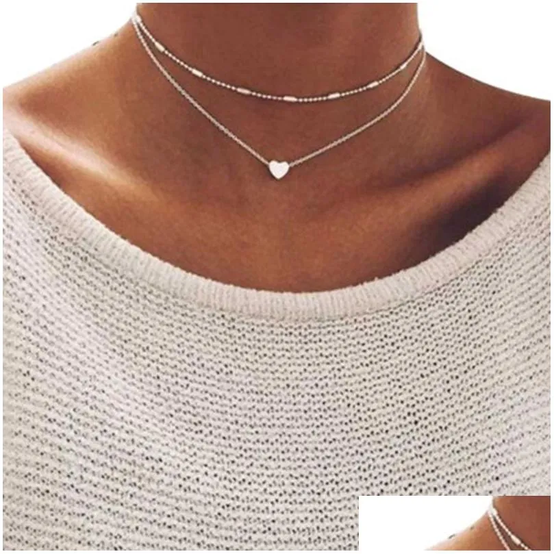 Nuevo estilo encantador 2 capas Amor Corazón Collar ajustable Mtilayer Cadena Gargantilla Collares para regalo PCS / Set Entrega de gota Dhgarden Otxgg