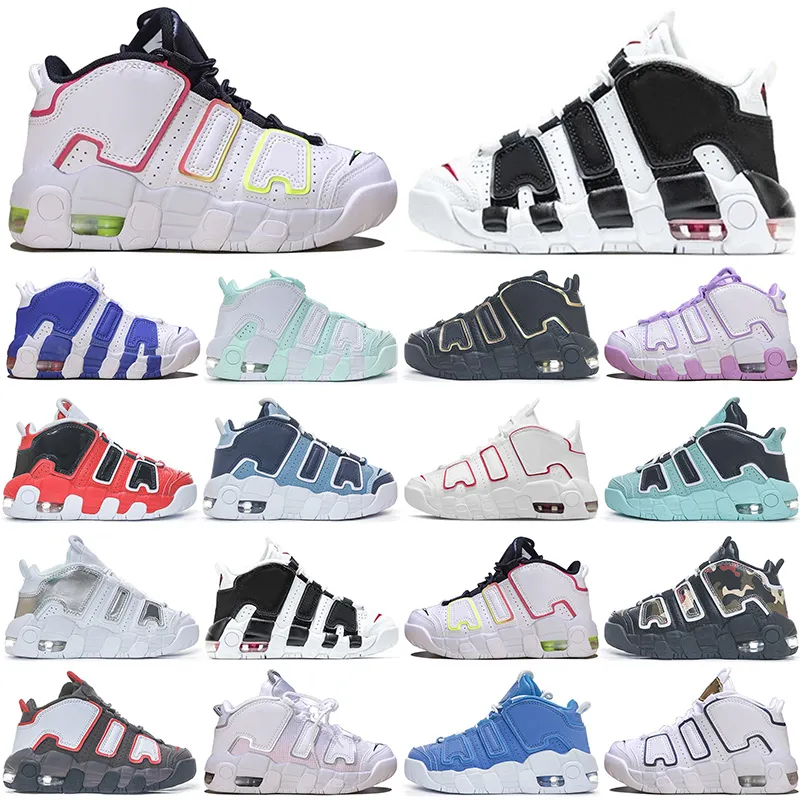 Kids Shoes Uptempos New Scottie 96 More Tri-Color Pippen Total White Sunset Multi-Color Black Bulls Shrowned Raygun Denim Boys Sneakers