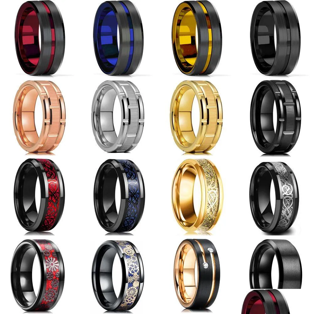 Fashion Mens 8Mm Gold Wedding Ring Punk Gear Wheel Stainless Steel Rings For Men Drop Delivery Dhgarden Otsxs