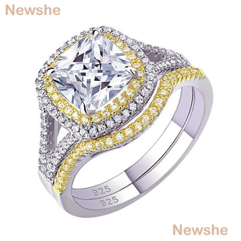 Pierścionki ślubne She 925 Sterling Sier Halo żółte złoto kolor zaręczynowy Pierdzież ślubna Zestaw ślubny dla kobiet 1 8CT CUSHION CUT AAAAA C OTIFL