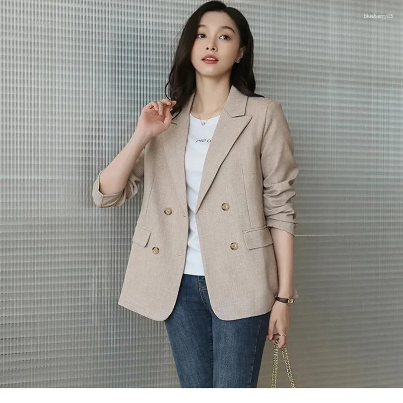 Frauen Anzüge Blazer Mantel Frühling Und Herbst 2023 Temperament Koreanische Elegante Casual Top Zweireiher Lose Solide