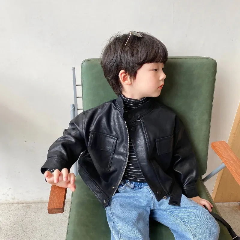 Jackets Children's Jacket Spring and Autumn Coat Korean Version Leather Handsome Kids 231027