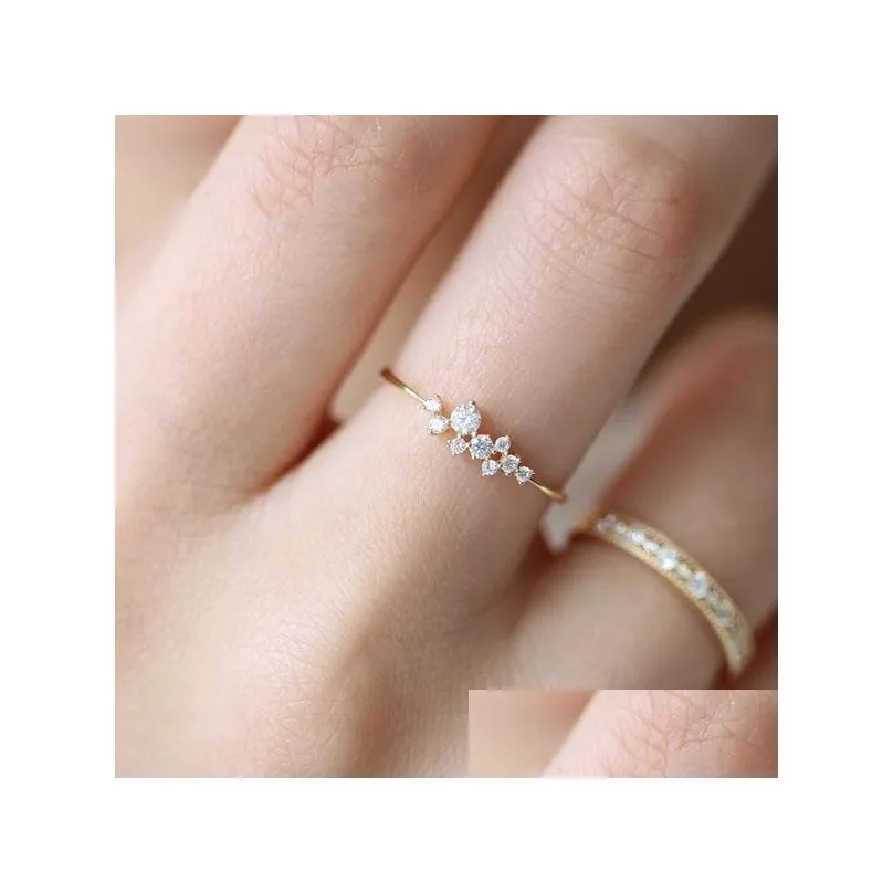 Ring For Women Lady Mini Cubic Zirconia Finger Rings Light Gold Color / Sier Fashion Jewelry Kcr088 Drop Delivery Dhgarden Ot4Ev