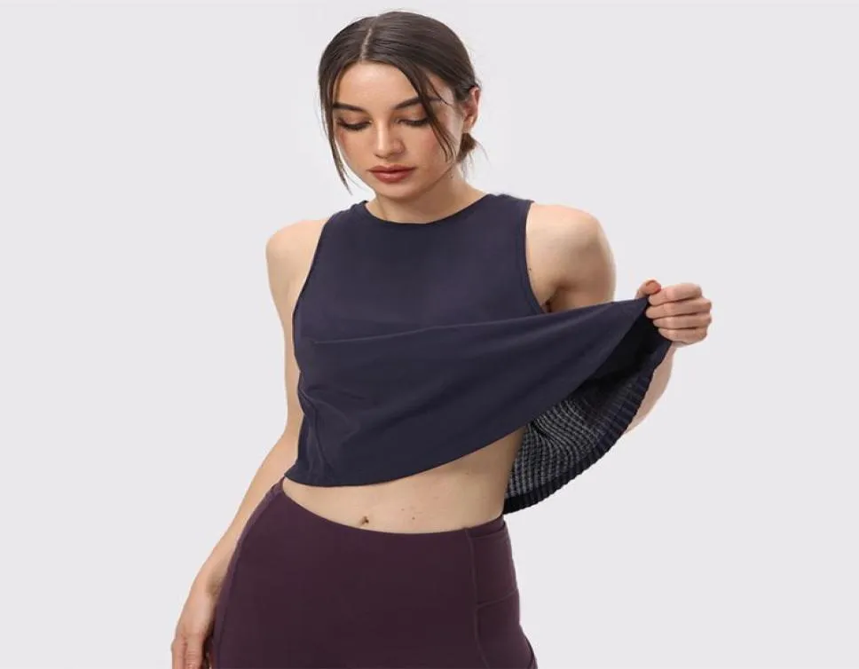 Femmes dessus de yoga sans manches réservoirs en maille gilet plissé froissé chemisier de sport fitness Yoga séchage rapide couleur unie mode Yoga en plein air 6655968