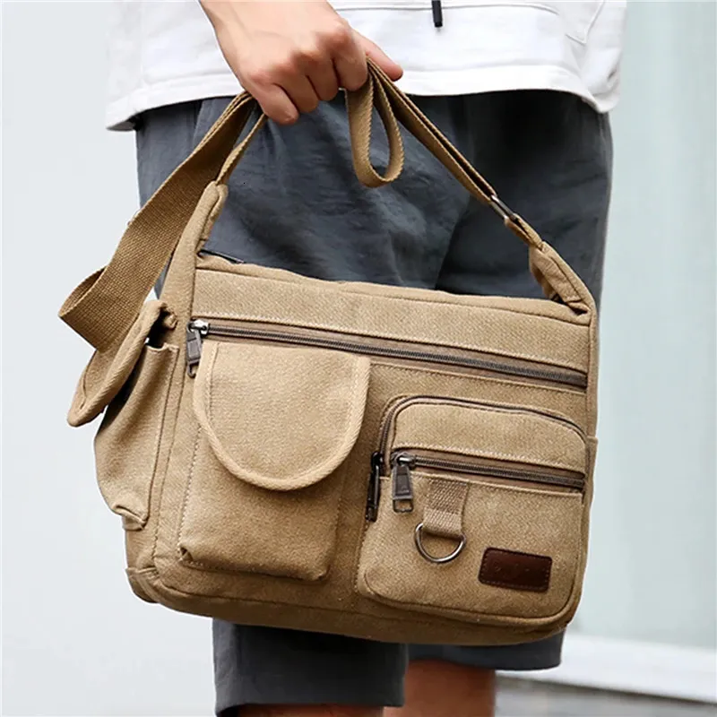 Heuptassen Canvas Messenger Bag Voor Mannen Waterbestendig Waxed Crossbody Aktetas Gewatteerde Schouder Handtas Verkoop Est 231027