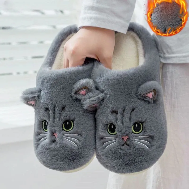 Slippers Cat Furry Men Home Platform Slipper's White Fluffy Winter Plush Slides Indoor Fuzzy Lovely Cotton Shoes 231027