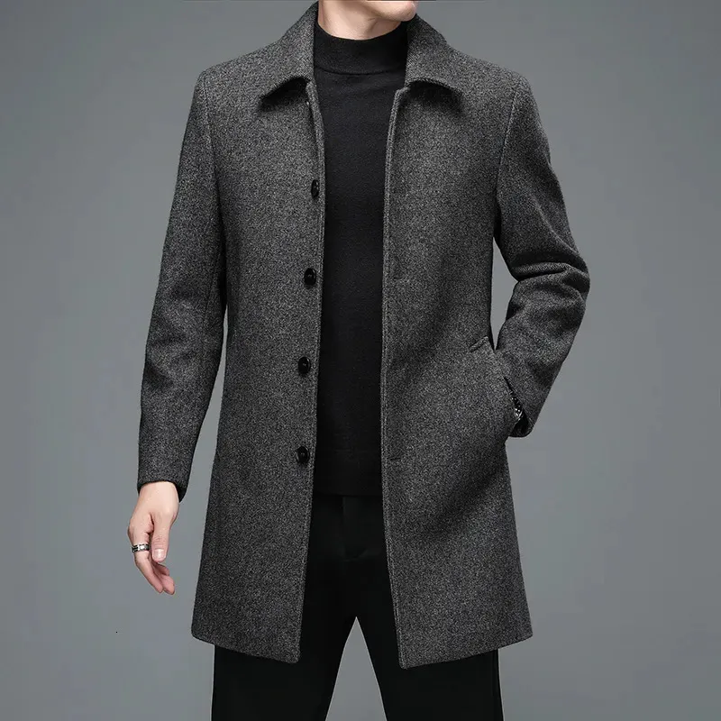 Мужские шерстяные высококачественные мужские зимние куртки и пальто Деловые повседневные шерстяные длинные пальто Мужские отложным воротником 231027