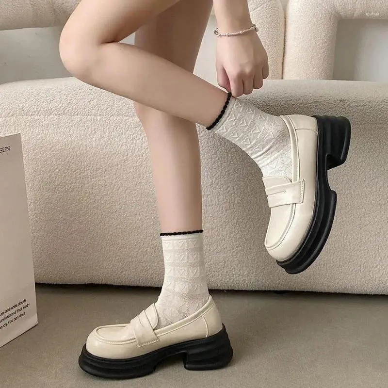 Dress Shoes For Women Thick Bottom Heels Female British Style Retro Fashion Single Small Leather