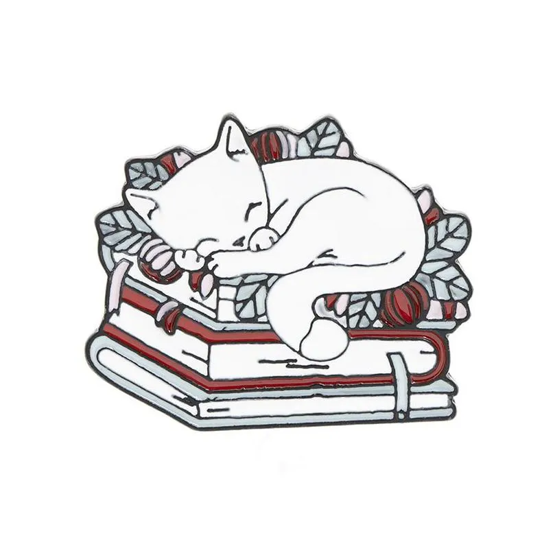 Épingles Broches Chat Lecture Livres Émail Broche Dessin Animé Slee Chaton Mignon Livre Amoureux Animaux Badge Sac Vêtements Revers Bijoux Cadeaux Drop Deli Dhryi