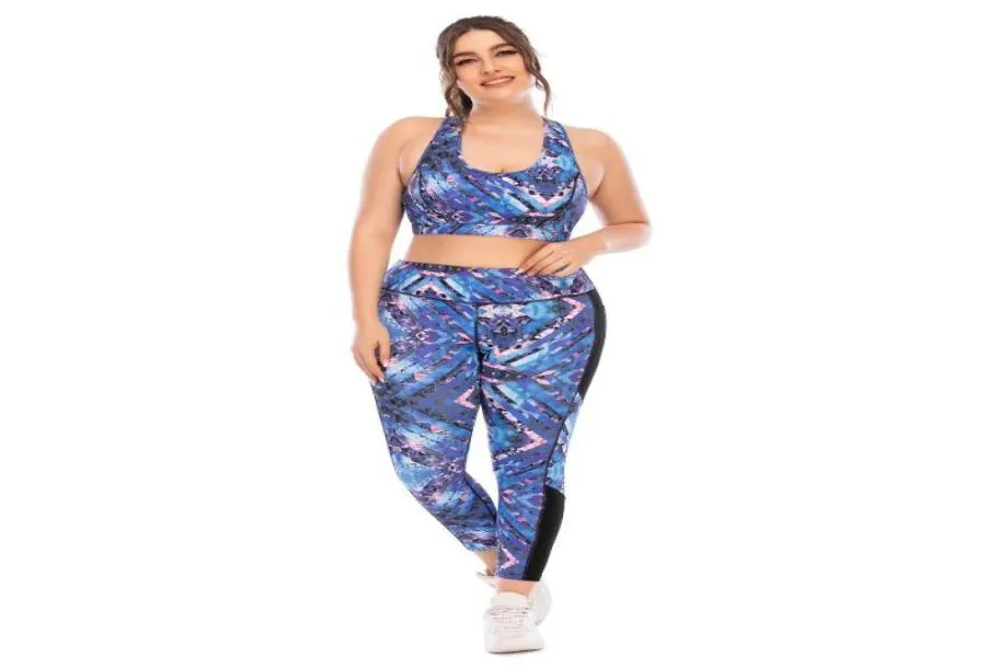 Yogaset Plus Size 2xl voor zwaarlijvige vrouwen Gymkleding Fitnesspakken Dames Gedrukt Actieve trainingsoutfits Sportleggingsets5699746