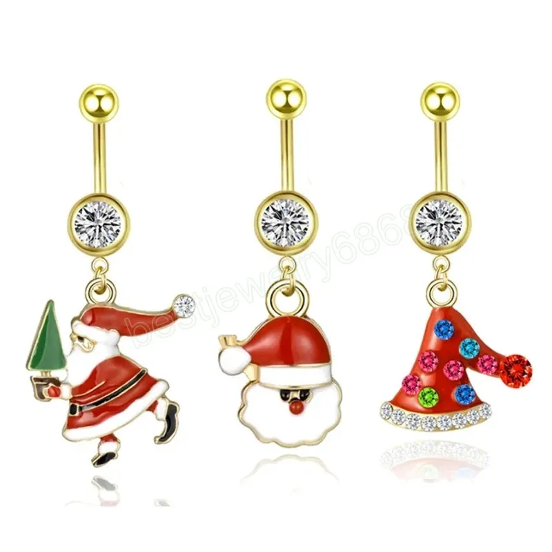 Christmas Belly Button Rings Snowman Elk Santa Stainless Steel Dangle