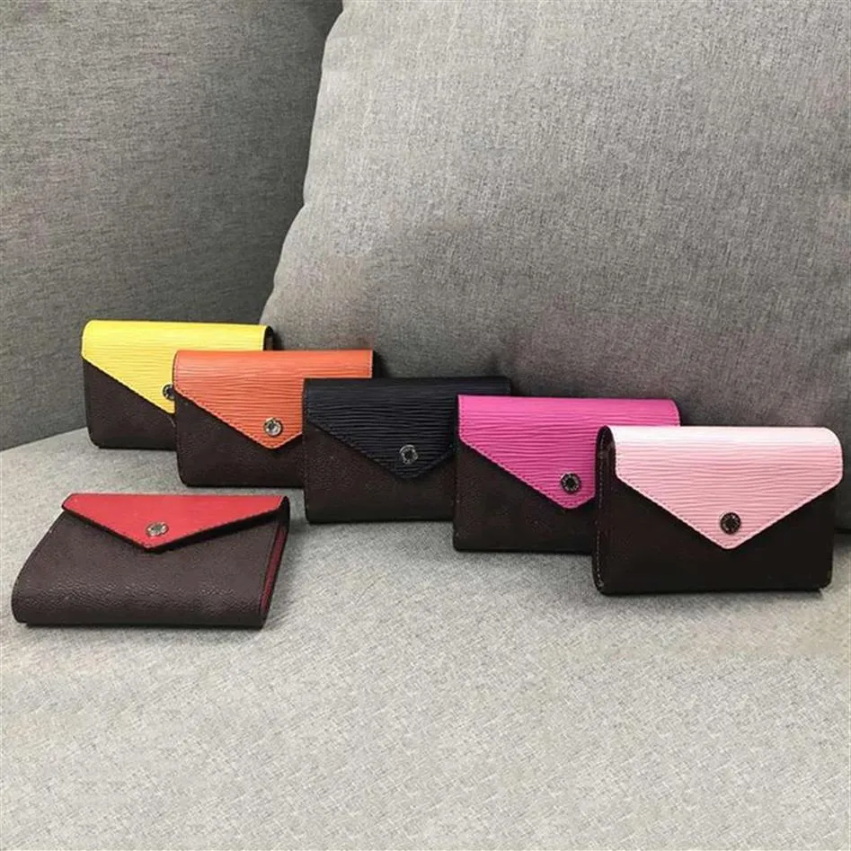 merk designer mode vrouwen pu korte triple opvouwbare portefeuilles clutch bag Kaarthouder kleine schattige portemonnee polsbandjes geen bo264E256E