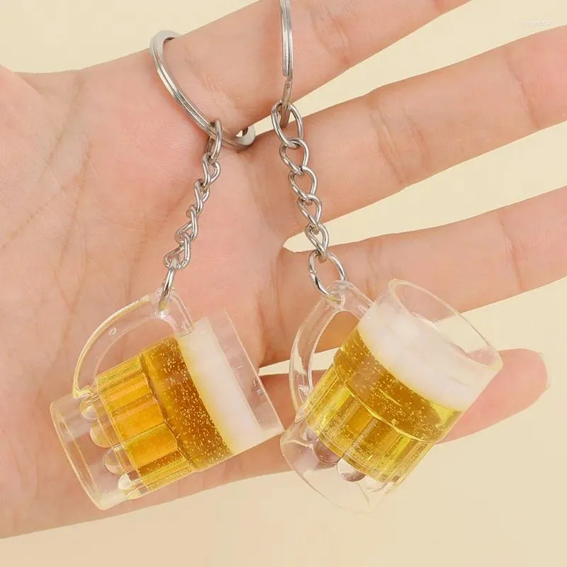 Keychains Simulation Beer Mug Keychain Men Women Couple Resin Food Handicraft Key Chain Bag Pendant Jewelry Accessories Gift