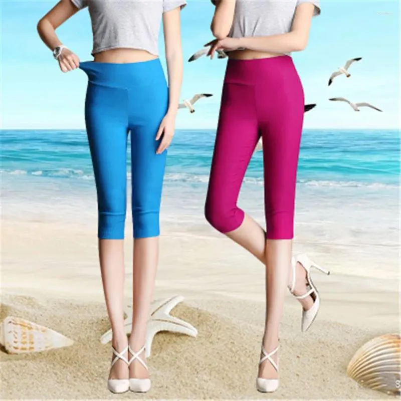 Women's Pants 2023 Fashion Summer Candy Color Thin Knee Length Lady Pencil Leggin High Elastic Pant Female